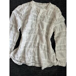 Dylan White Textured Ruffled Button Up Boho Long Sleeve Blouse (M)